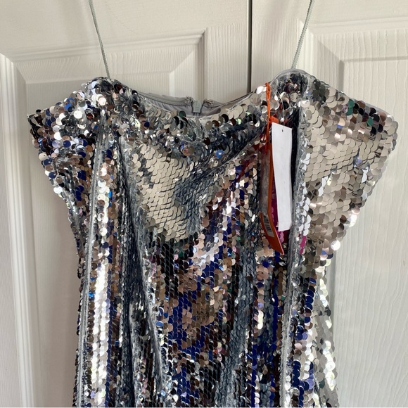 RHODE Lisa Sequin‎ Midi Dress Silver Strapless 10 - Picture 5 of 8